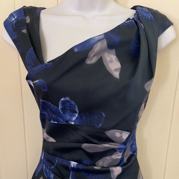 Karen Millen Black Floral One Shoulder Fitted Bodycon Dress Size 2 - Picture 2 of 4